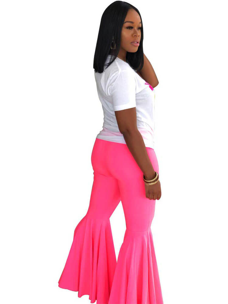 Solid Color Wide Leg Flared Trousers