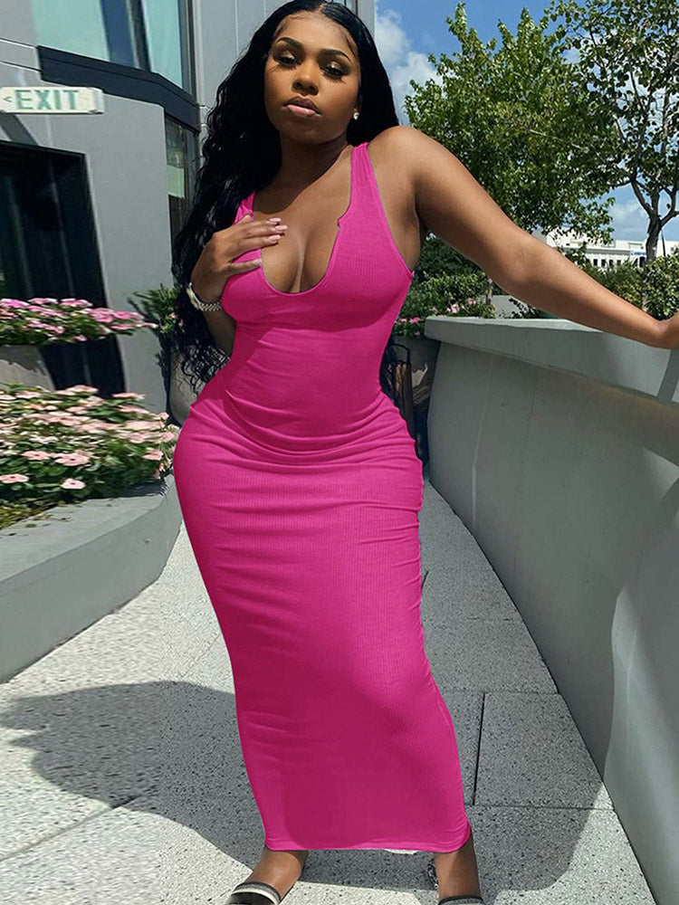 Scoop Neck Solid Color Tank Max Dresses