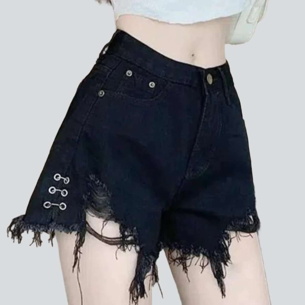 Wide women's distressed denim shorts