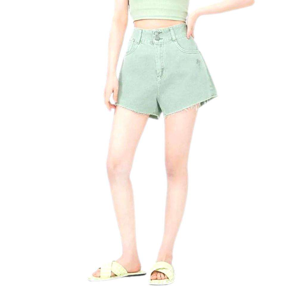 Wide-leg cropped denim shorts