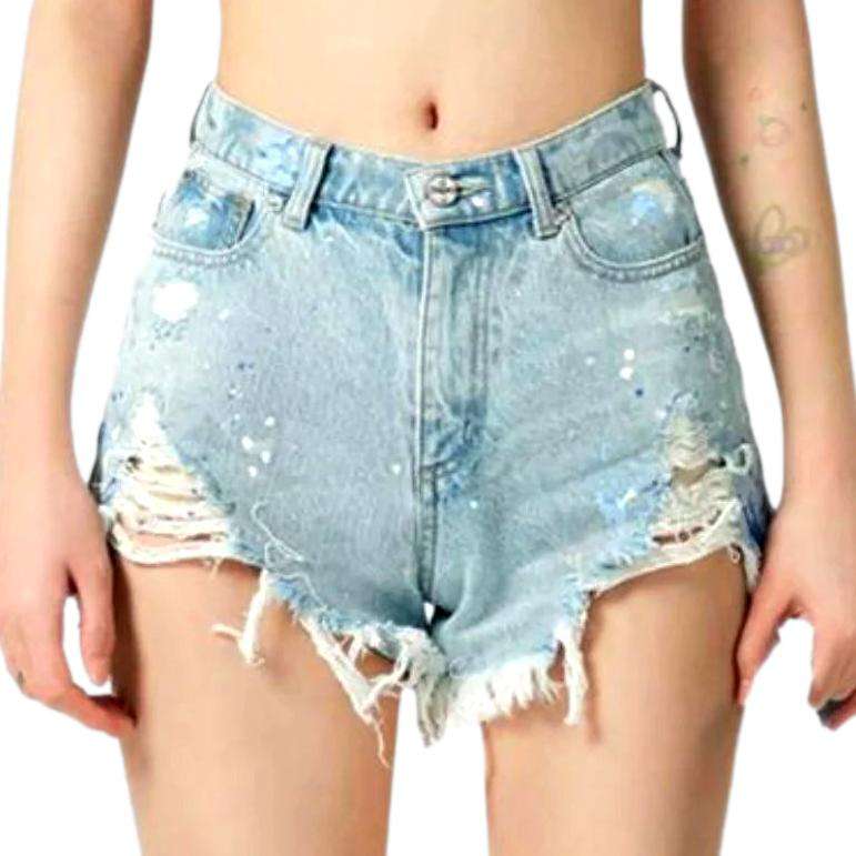 Wide distressed denim shorts