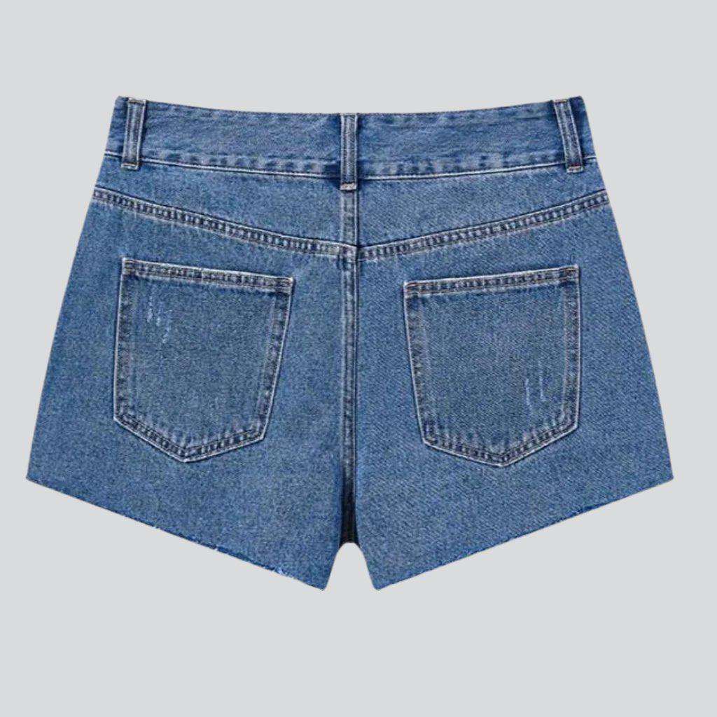 Wide-leg cropped denim shorts