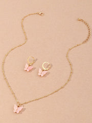 Sweet Butterfly Chain Necklace & Earrings