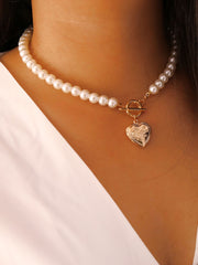 Pearl Heart Pendant Necklace + Bracelet Sets