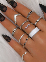 Ten Piece Twist Pearl Rings Sets