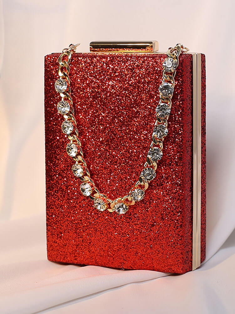 Rhinestone Glitter Chain Cuboid Handbag