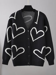 Long Sleeves Heart Print Ribbed Knit Coats