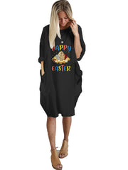 Plus Size Easter Long Sleeves Rabbit Midi Dresses