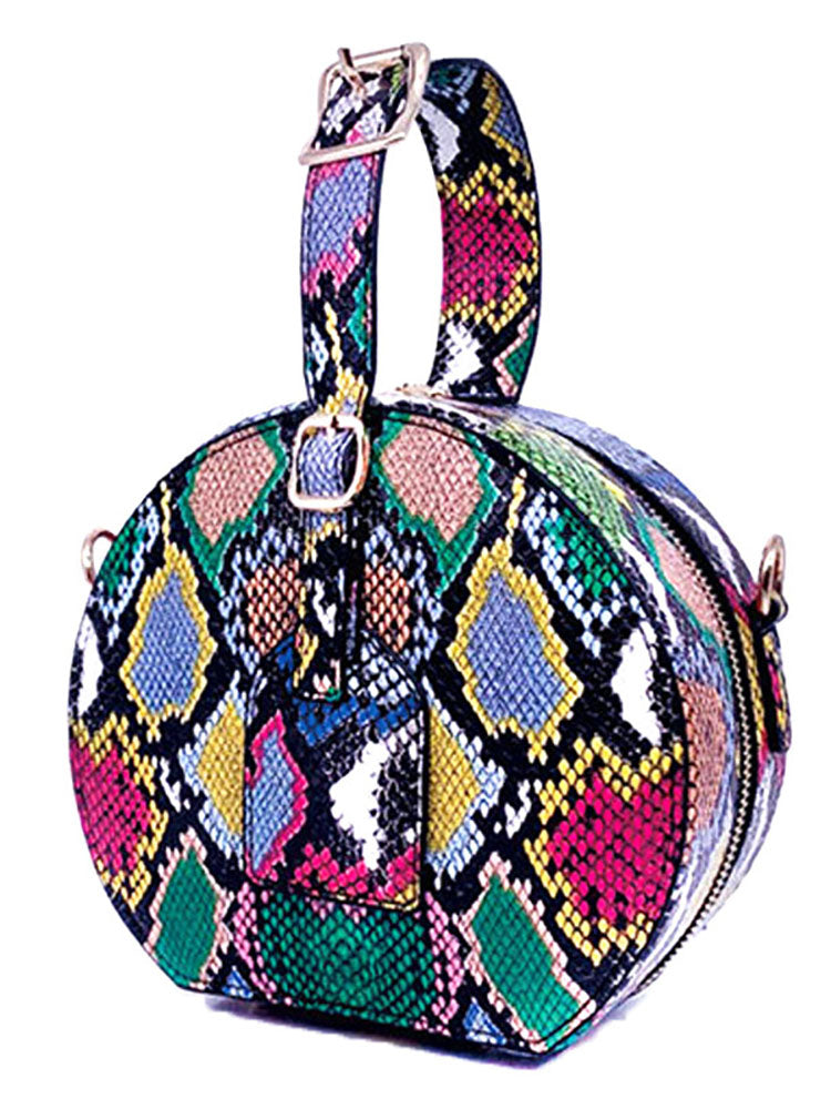 Fashion Snakeskin Print Crossbody Round Bag