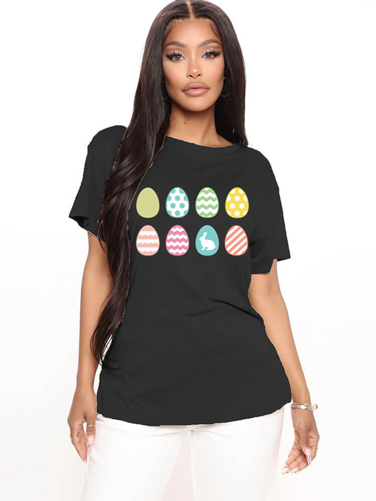 Short Sleeve Easter Egg Print T-shirt