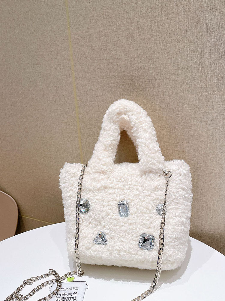 Rhinestone Patchwork Plush Curly Clutches Bags