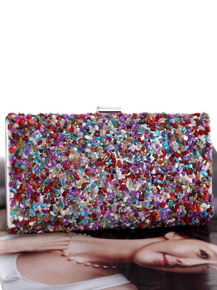 Colorful Stone Chain Cuboid HandBags