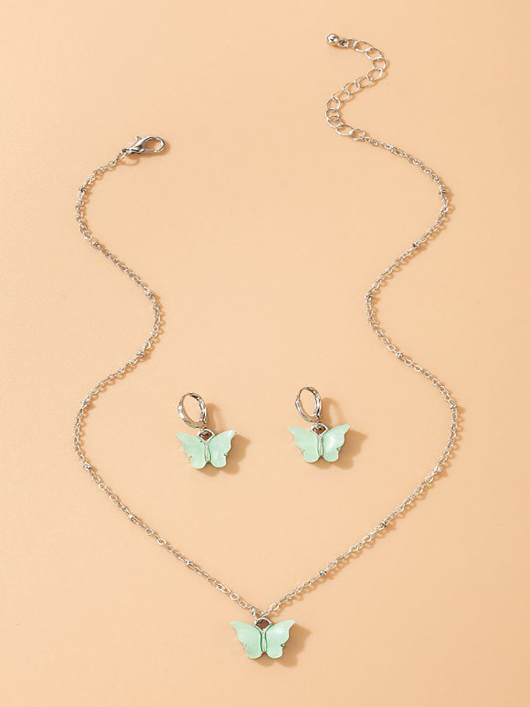 Sweet Butterfly Chain Necklace & Earrings