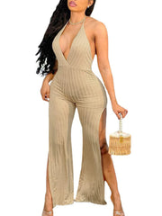 Halter Backless Split Solid Rompers