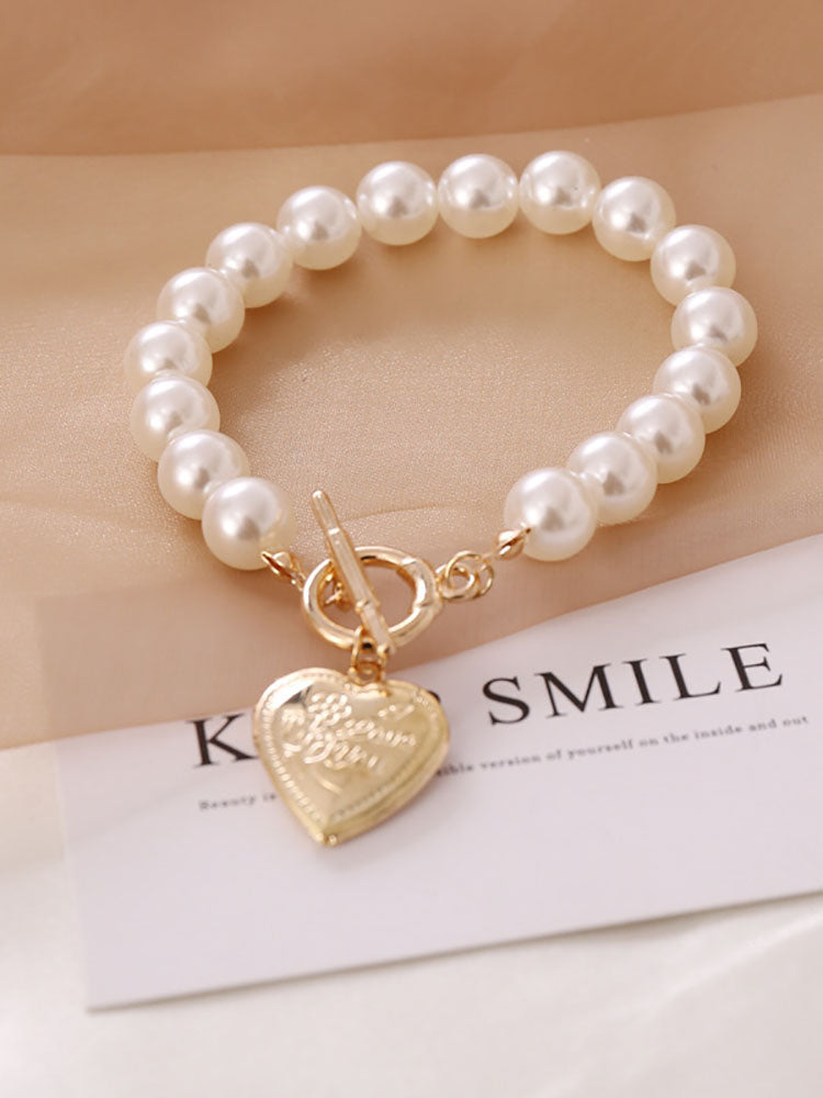 Pearl Heart Pendant Necklace + Bracelet Sets