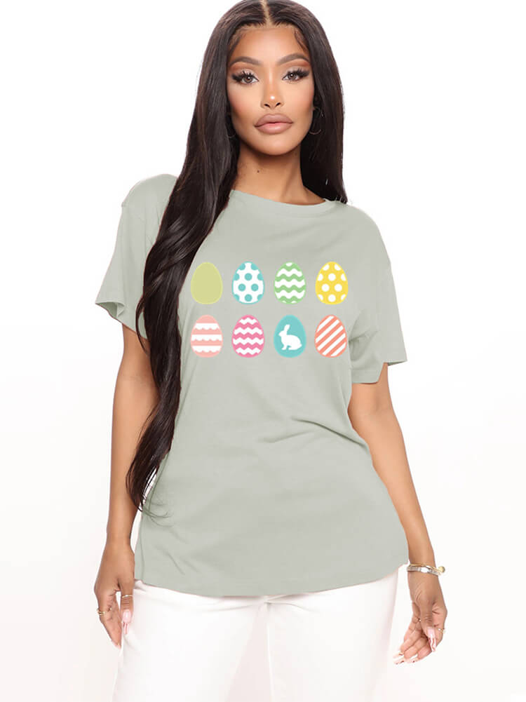 Short Sleeve Easter Egg Print T-shirt