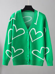 Long Sleeves Heart Print Ribbed Knit Coats