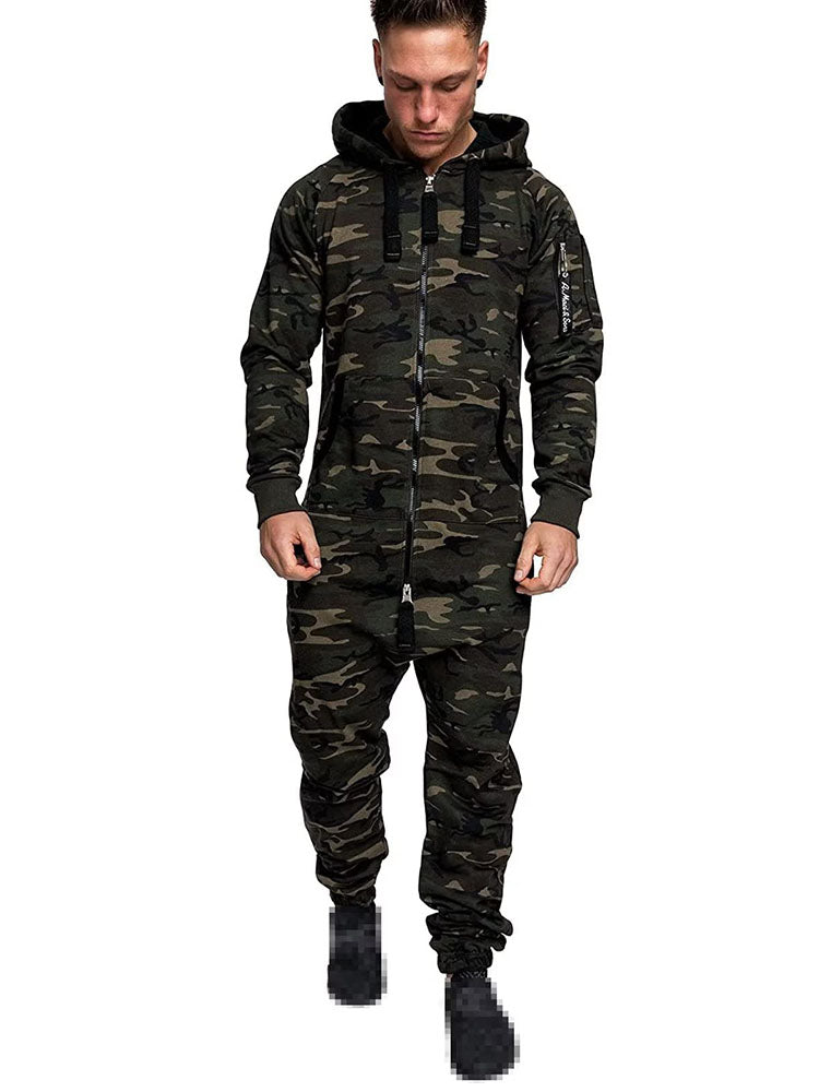 Mens Long Sleeve Camouflage Print Jumpsuits