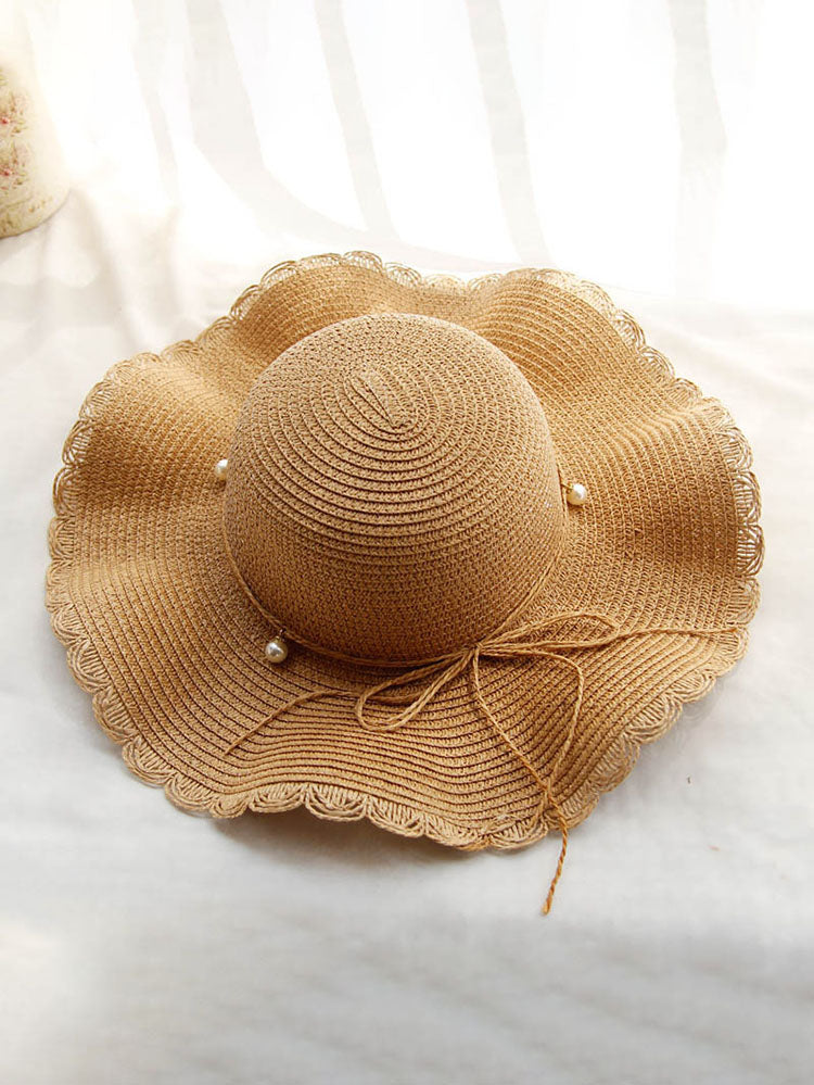 Summer Wavy Beaded Straw Hat