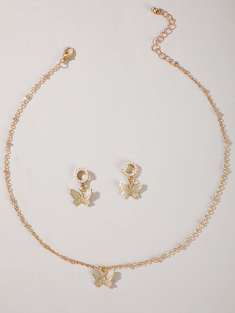 Sweet Butterfly Chain Necklace & Earrings