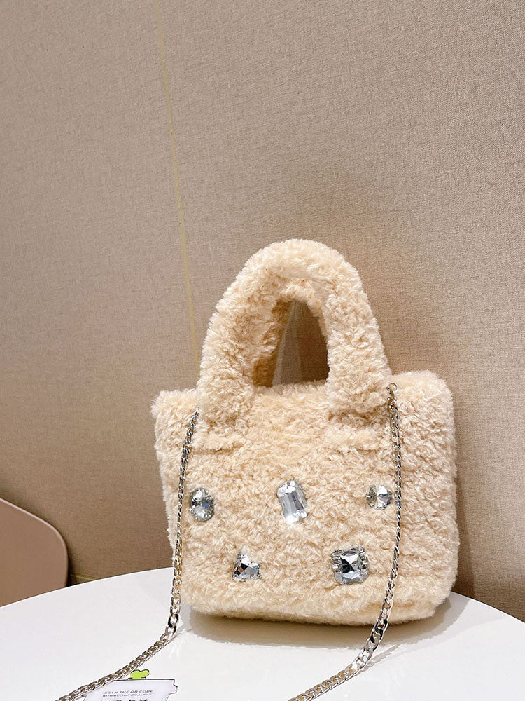 Rhinestone Patchwork Plush Curly Clutches Bags