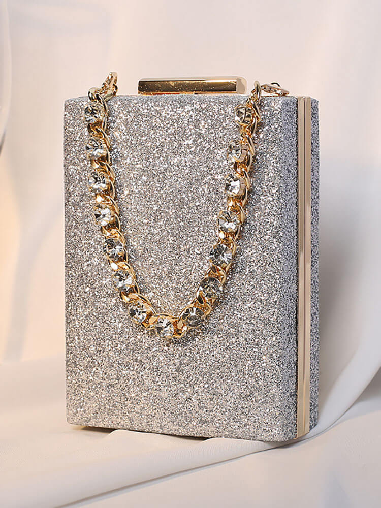 Rhinestone Glitter Chain Cuboid Handbag