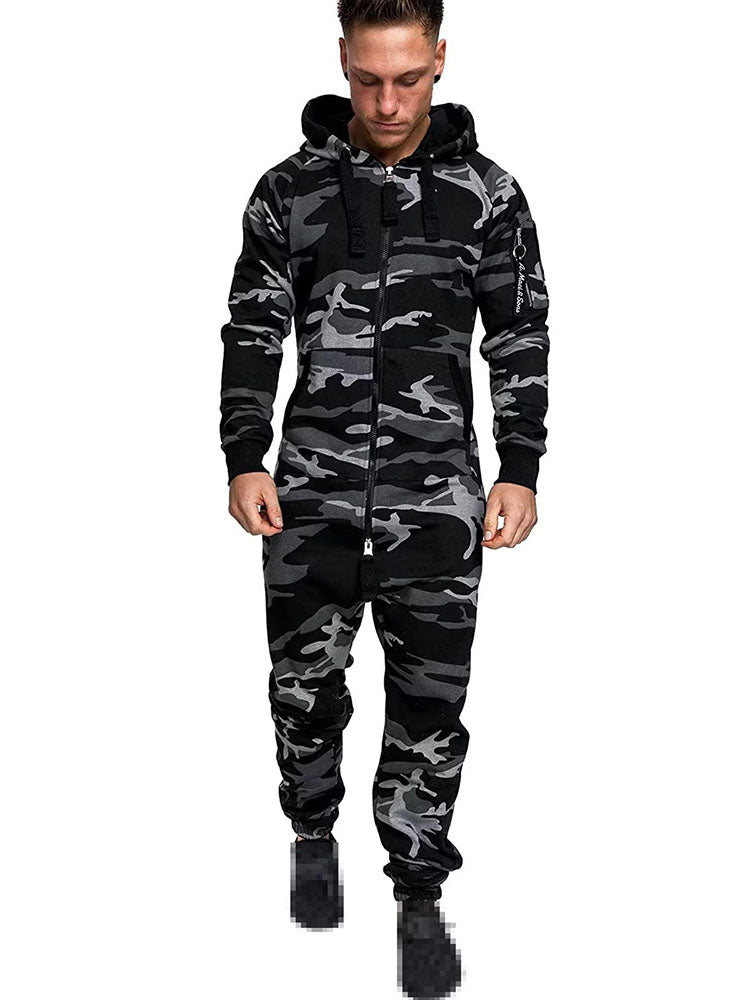 Mens Long Sleeve Camouflage Print Jumpsuits