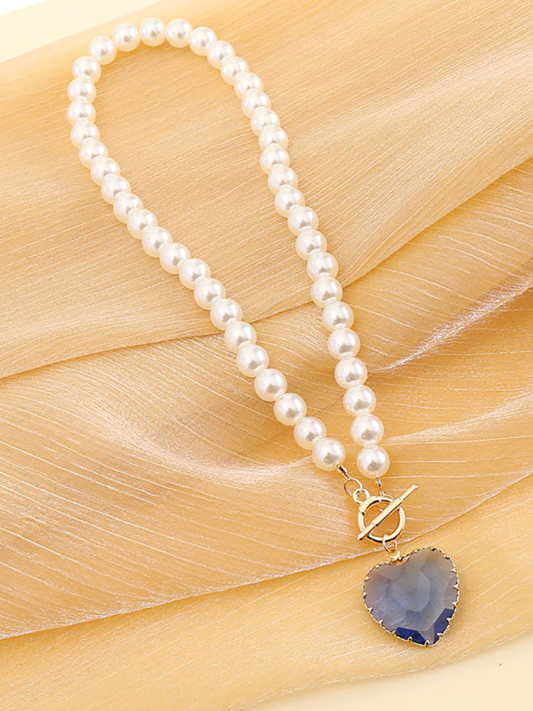 Pearl Heart Pendant Necklace + Bracelet Sets