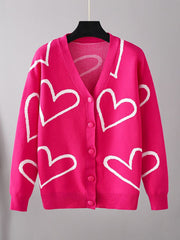 Long Sleeves Heart Print Ribbed Knit Coats