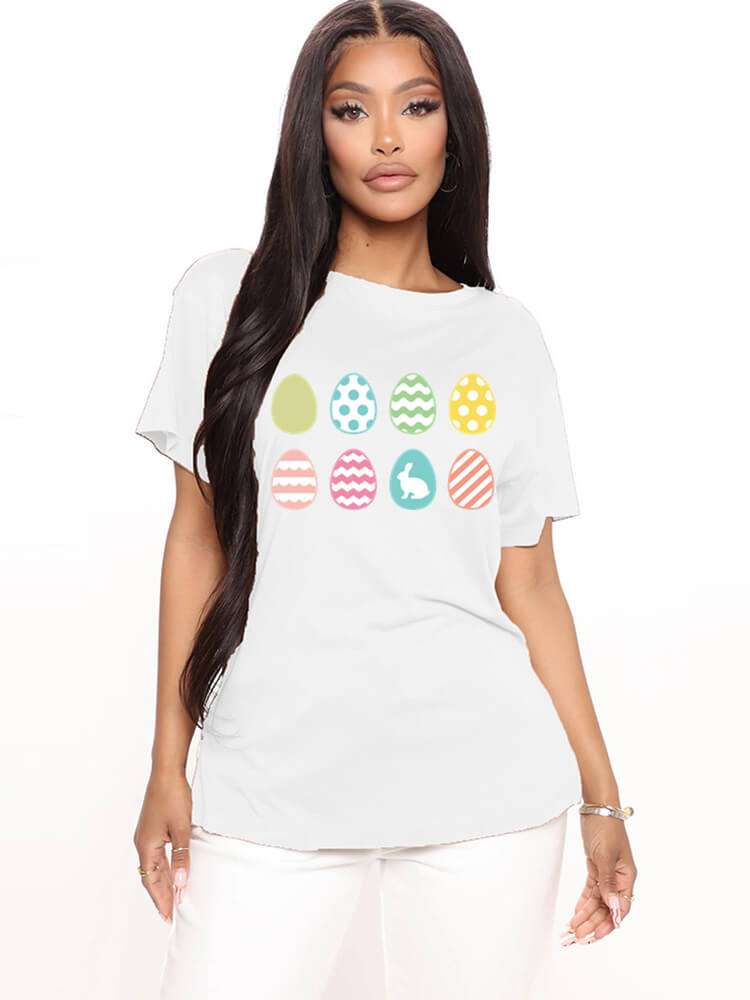 Short Sleeve Easter Egg Print T-shirt