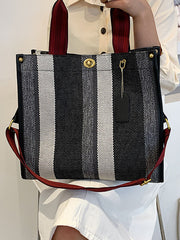 Striped Print Canvas Tote Shoulder Bags