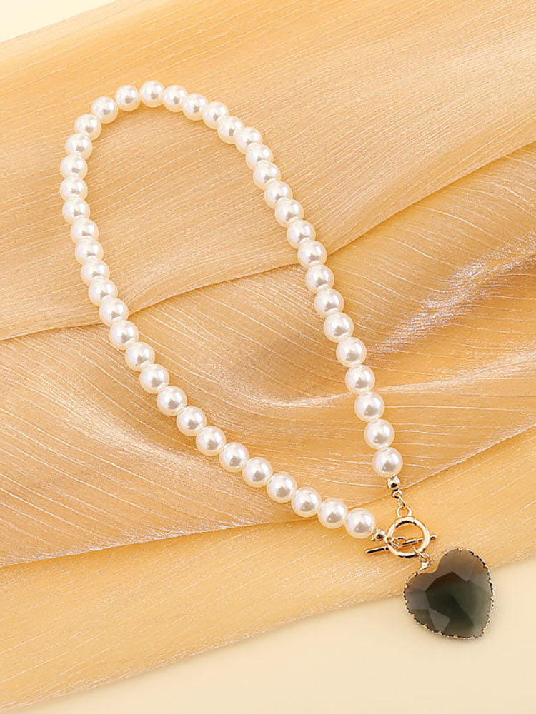 Pearl Heart Pendant Necklace + Bracelet Sets