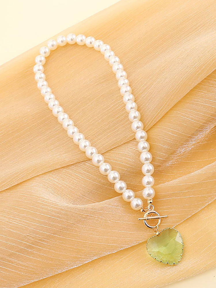 Pearl Heart Pendant Necklace + Bracelet Sets