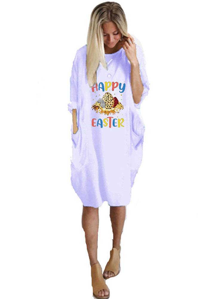 Plus Size Easter Long Sleeves Rabbit Midi Dresses