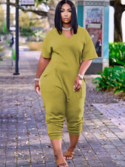 Plus Size Short Sleeve V Neck Jumpsuits