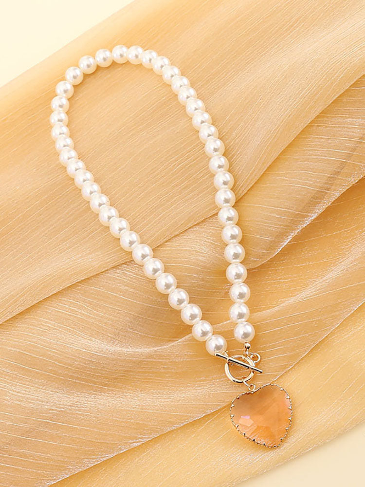 Pearl Heart Pendant Necklace + Bracelet Sets