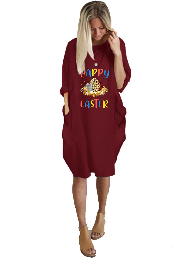 Plus Size Easter Long Sleeves Rabbit Midi Dresses