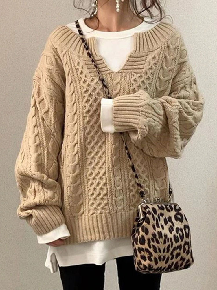 Long Sleeves Twist Knit Sweaters