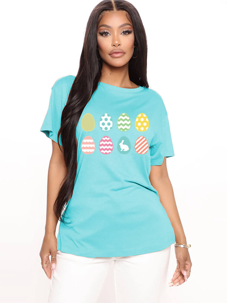 Short Sleeve Easter Egg Print T-shirt