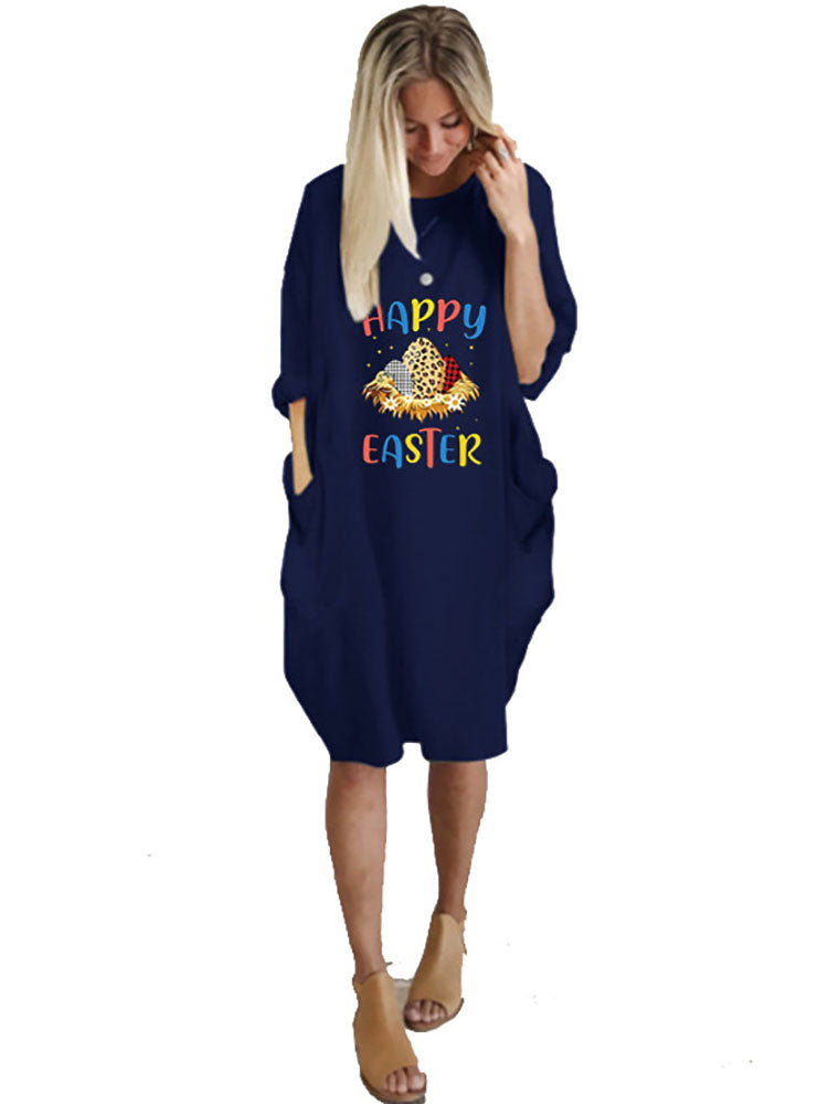 Plus Size Easter Long Sleeves Rabbit Midi Dresses