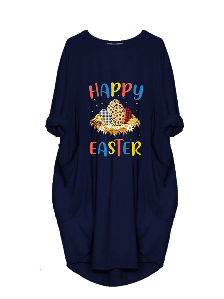 Plus Size Easter Long Sleeves Rabbit Midi Dresses