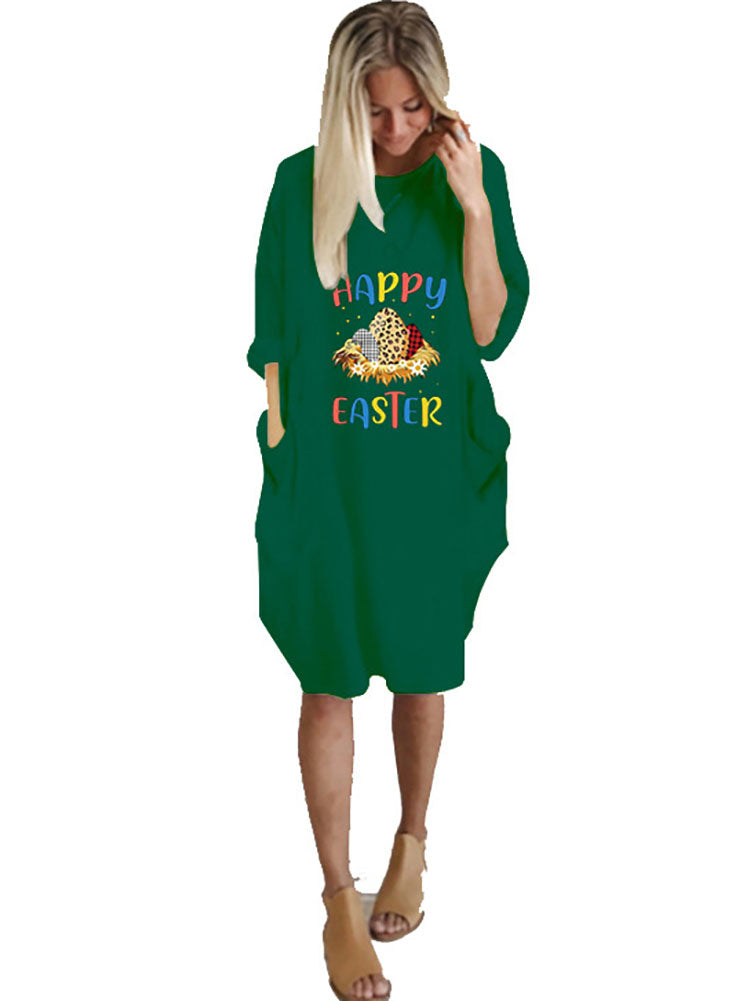 Plus Size Easter Long Sleeves Rabbit Midi Dresses