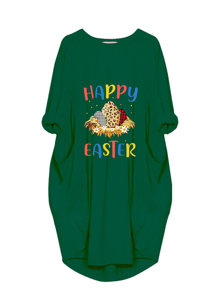 Plus Size Easter Long Sleeves Rabbit Midi Dresses