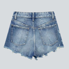 Wide-leg distressed denim shorts