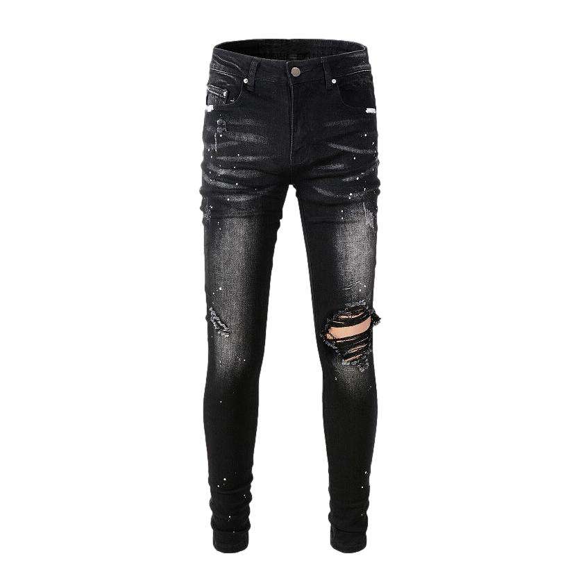 White paint splatters men's jeans