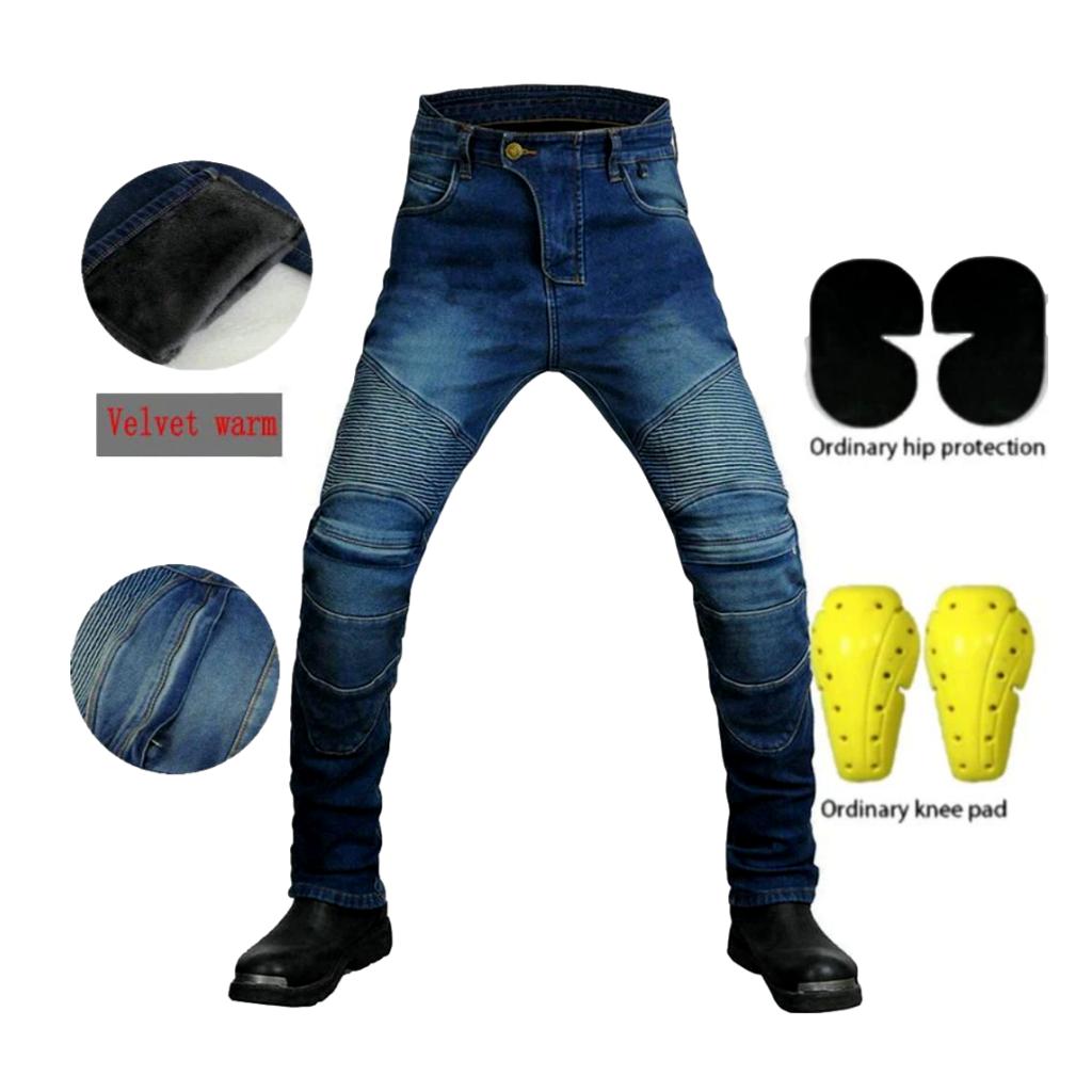 Winter warm men's biker jeans