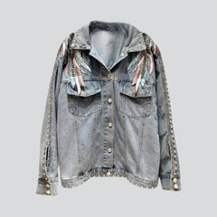 Wings embroidery women's denim jacket