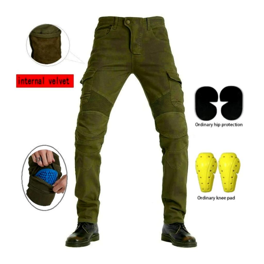 Winter khaki men's biker jeans