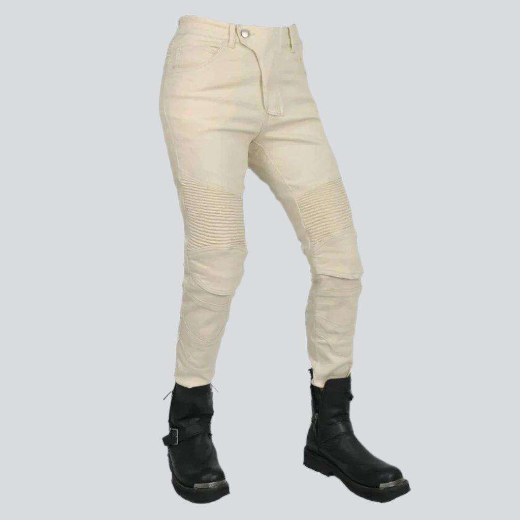 White women's biker denim pants