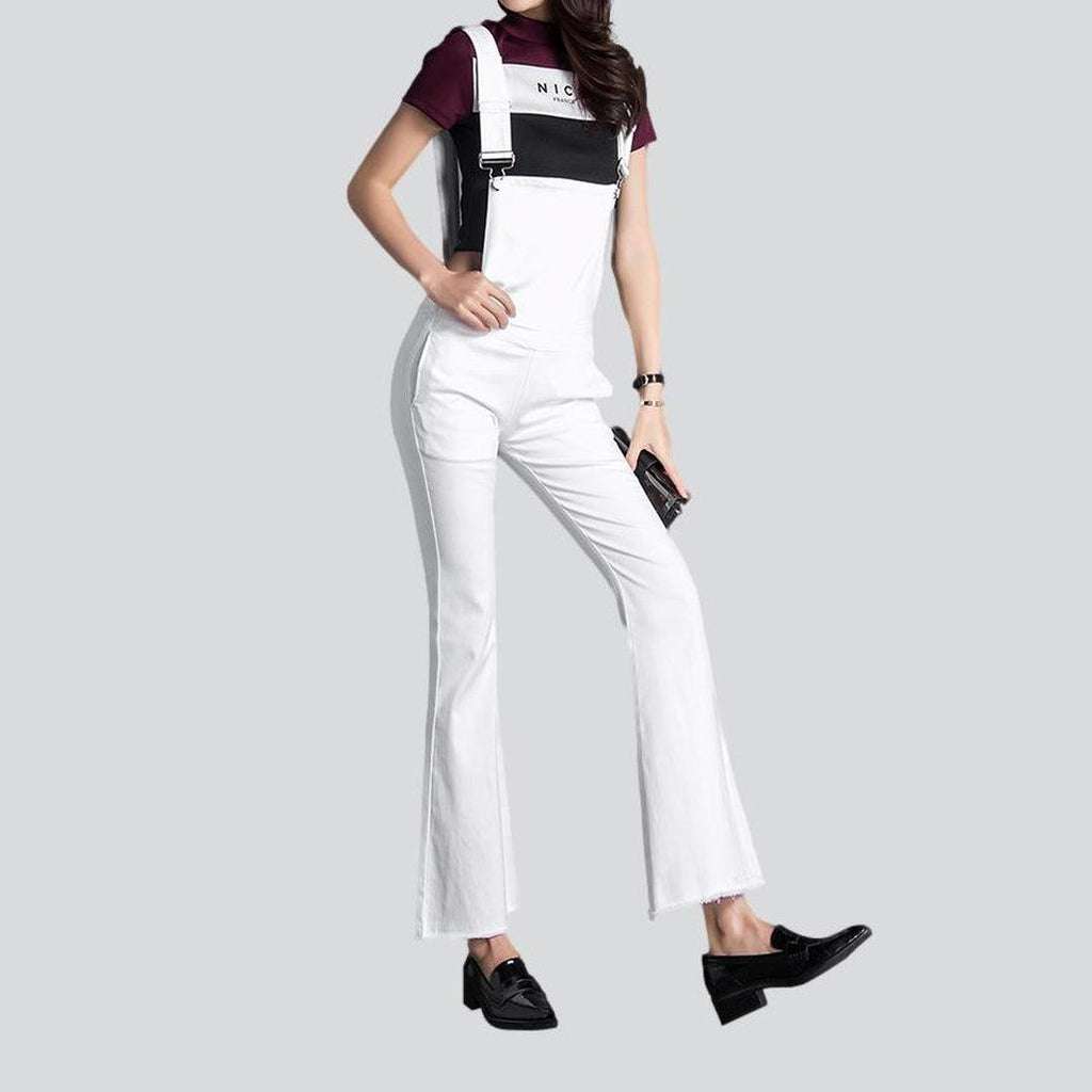 White flared women's denim jumpsuit